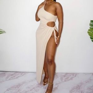 Nude cut out/high slit dress